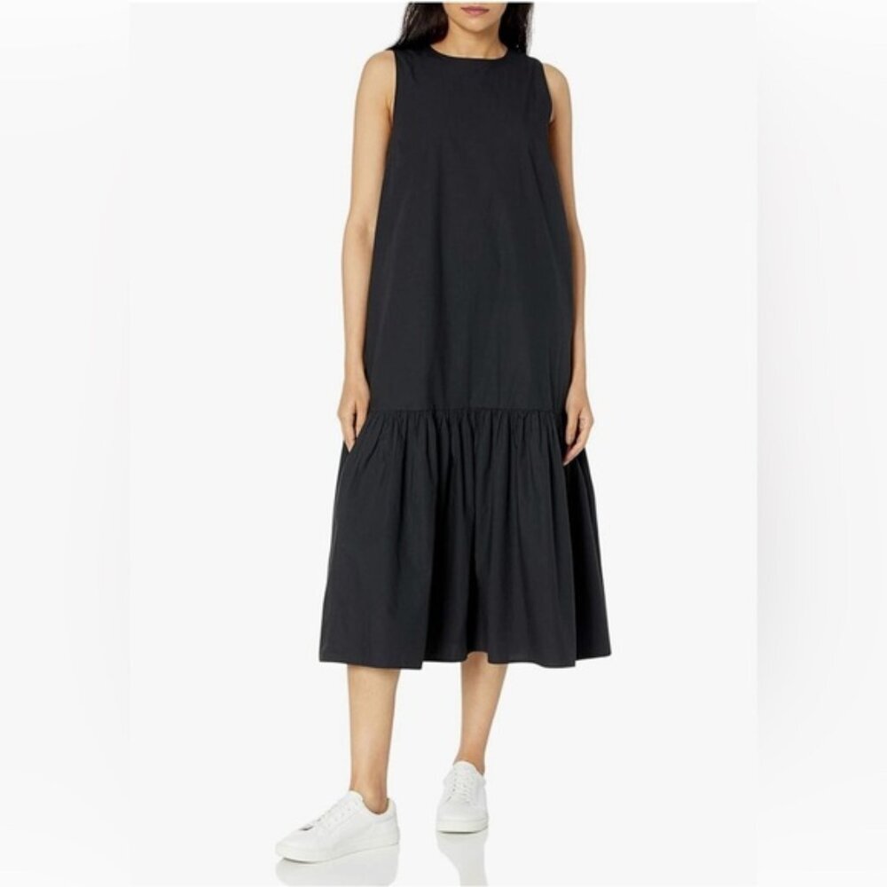 The Drop Ilana Loose Sleeveless‎ Wide-Hem Poplin Maxi Dress Black